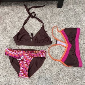 Prana 3 piece bikini set reversible bottoms